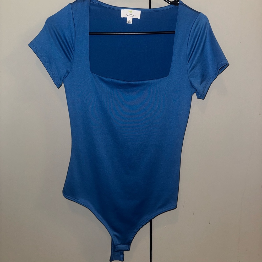 Elegant Blue Square Neck Bodysuit